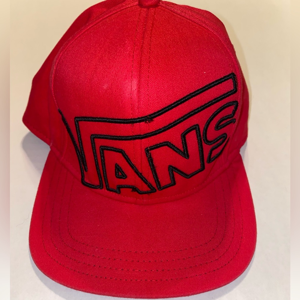 Vans Logo Flat Bill Cap Hat Adjustable Snapback Vans Black Lettering EUC